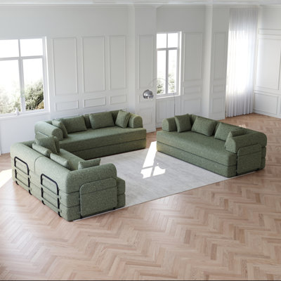 Canapé-lit convertible de 78,7 pouces avec coussin cylindrique, canapé-lit pliant en chenille, canapé-lit pliant avec poche latérale, canapé-lit de plancher, 3 pièces