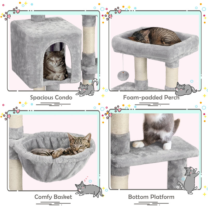 Multifunctional 96.5cm Cat Tree, Grey