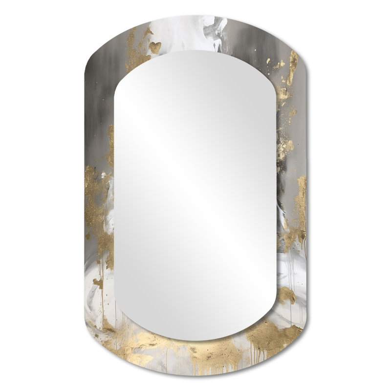 Or et blanc abstrait I - peinture abstraite moderne miroir mural asymétrique, 31 po x 19 po
