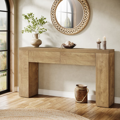 63-Inch Wooden Foyer Table With With 2 Hidden Drawers