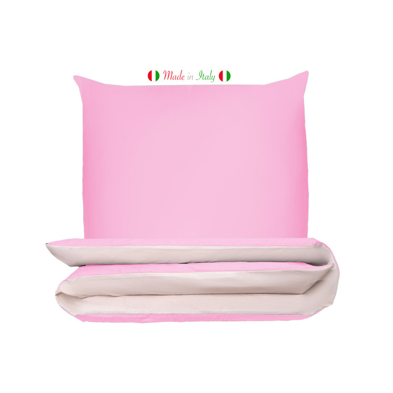 Cotton Solid Colour Duvet Cover Set with Pillowcases Included, Kingsize - 2 Pillowcases (80 x 80cm), Pink/Cream