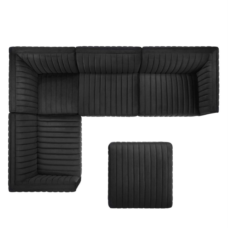 Canapé modulaire 5 pièces Conjure Channel, 100% polyester noir, Face à la droite