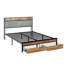 Structure de lit plateforme en métal avec tête de lit capitonnée en velours, 2 tiroirs de rangement, lumière DEL et port de charge USB, panneau en bois brun robuste, aucun sommier requis-89682478