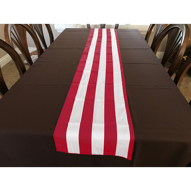 Eghard Rectangle Striped Cotton Table Runnner, 90" x 24", Red
