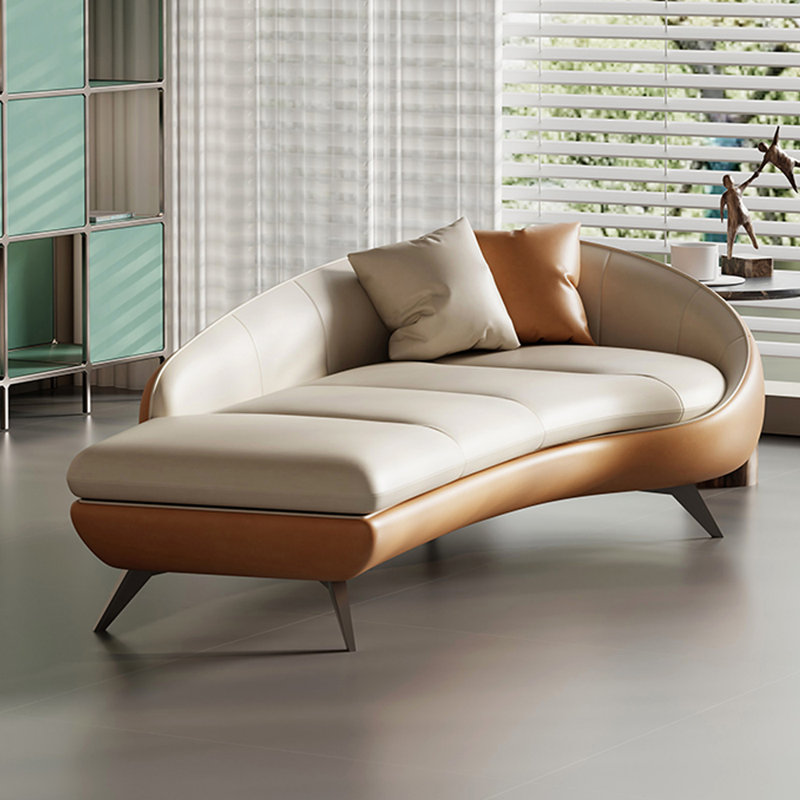 Chaise longue d'intérieur moderne et minimaliste, Orienté à droite, Beige/Orange