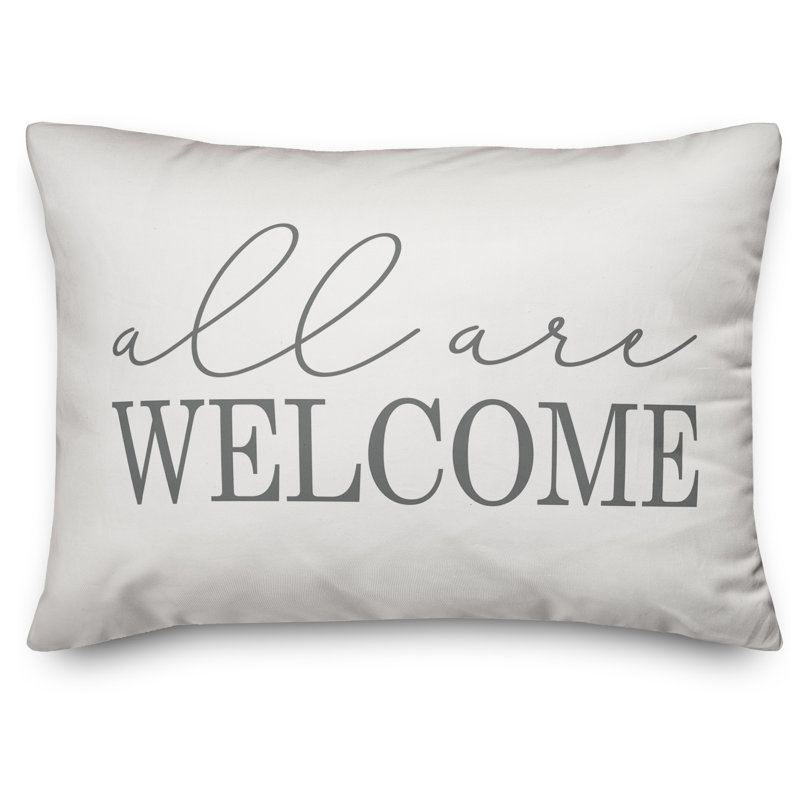 Textual Outdoor Throw Pillow, White/Gray