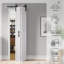 Porte de grange double pliante coulissante en MDF blanc S&Z TopHand® avec trousse de quincaillerie et poignée solide, panneau de fibres à densité moyenne avec porte en PVC imperméable, aucun assemblage requis-109491721