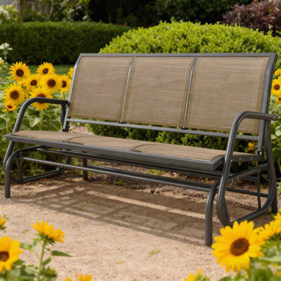 Porch Glider Swing With 3 Seats,3-Person Outdoor Patio Glider Bench,Breathable Mesh Fabric,Metal Frame