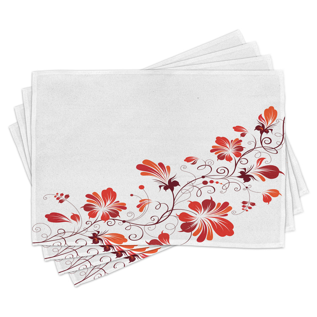 Platzdeckchen 4er Set, Floral Petal Ornaments, Rot Weiß