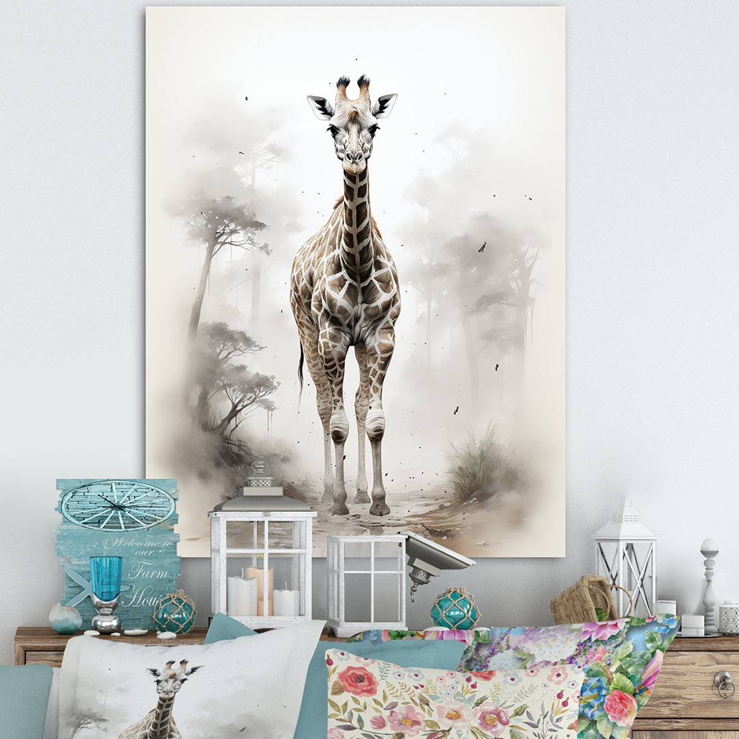 " Minimalist Black And White Giraffe Stride IV " Bungalow Rose Overall 