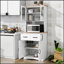 Versatile Wooden Kitchen Cabinet with White Finish, Multi-Tier Shelving, and Central Drawer for Organized Storage