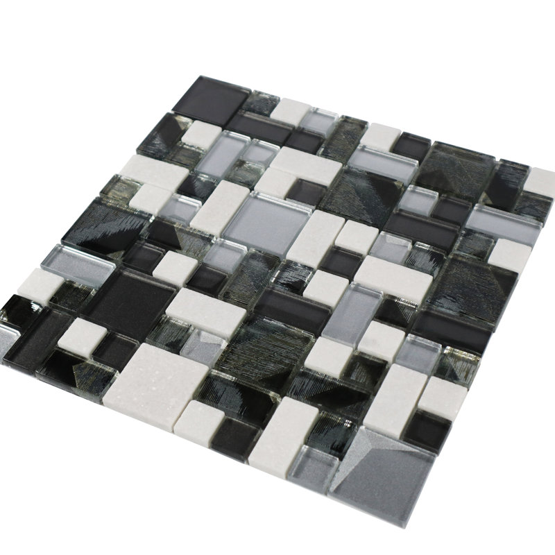 Kisor 12" x 12" Random Sized Glass Mosaic Wall Tile, Black/Gray