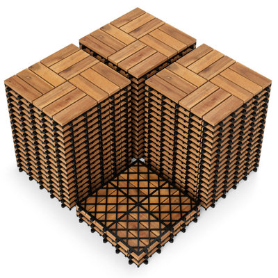 Dalles de terrasse emboîtables en bois d'acacia 12" x 12" (27 pièces), aucun outil nécessaire