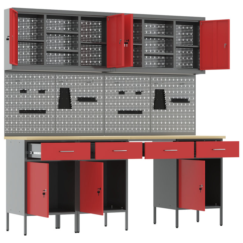 Set Of 8 Steel Medium Height-Adjustable, Red
