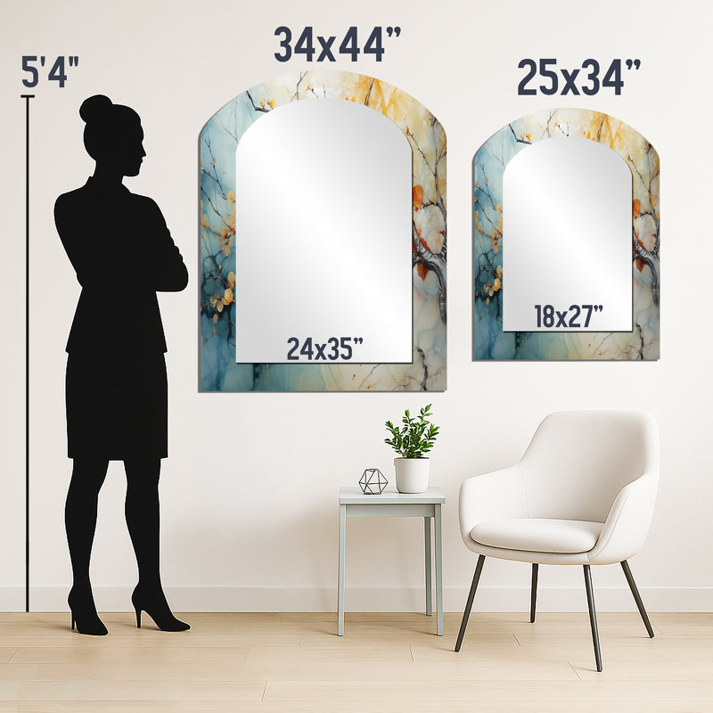 Orange brillant bleu sarcelle érable brillant I - érable érable unique miroir, miroir asymétrique traditionnel, 34 po x 25 po