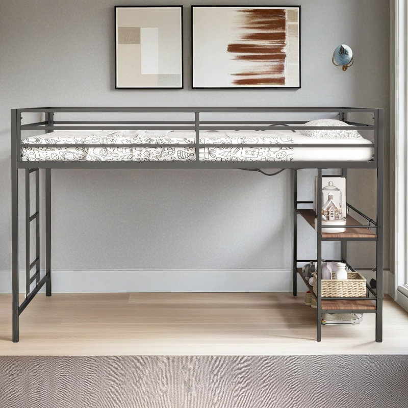 Loft Bed With Easy Climbing Ladder And Guardrails, Loft Bed Frame For Bedroom