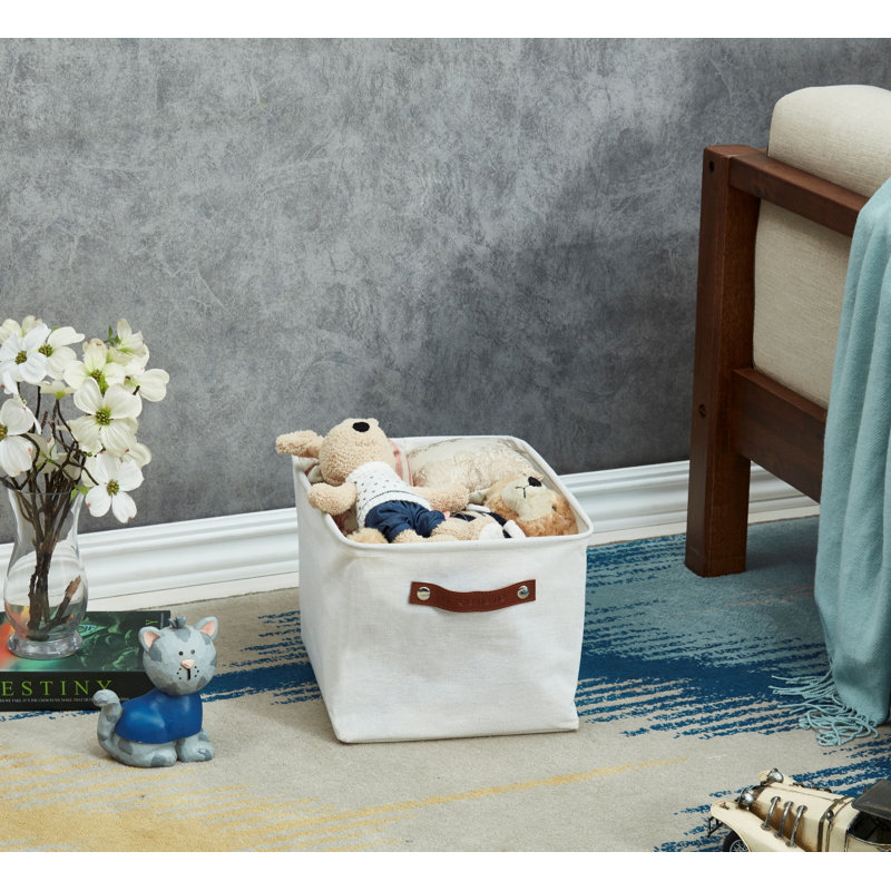Decomomo Water Resistant Foldable Storage Bin | Canvas Fabric Container With Handles, Creamy/White, 9.5" H x 11" W x 15" D
