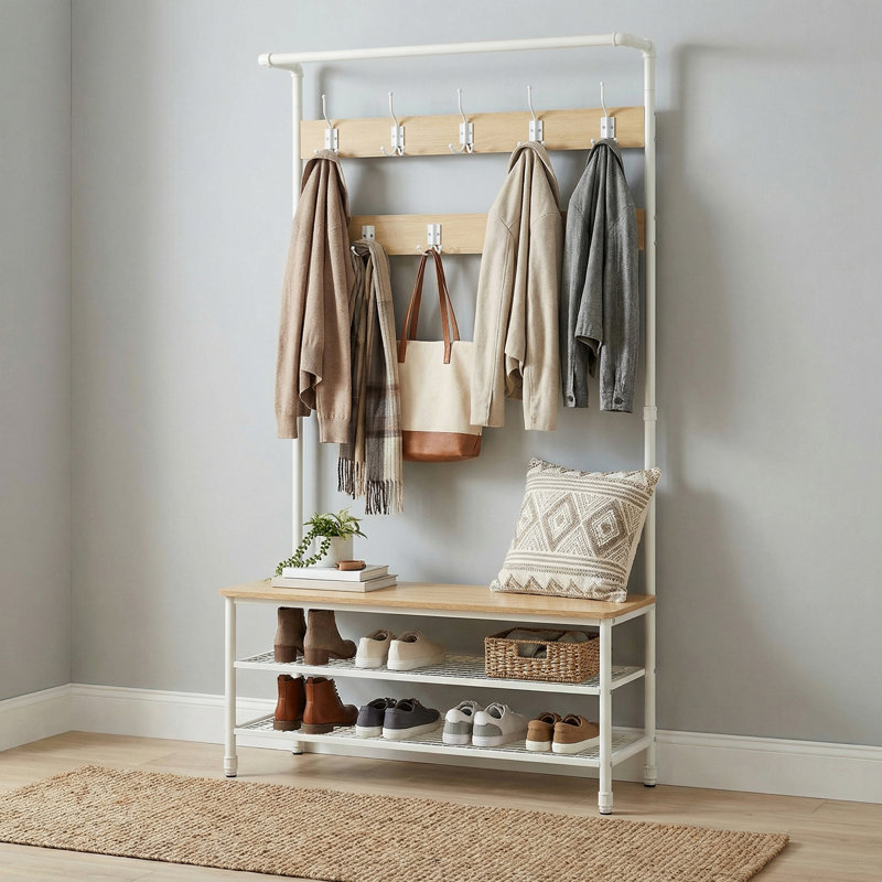 Alora 100 cm W Hall Tree with Storage Bench and Shoe Storage, Oak/White