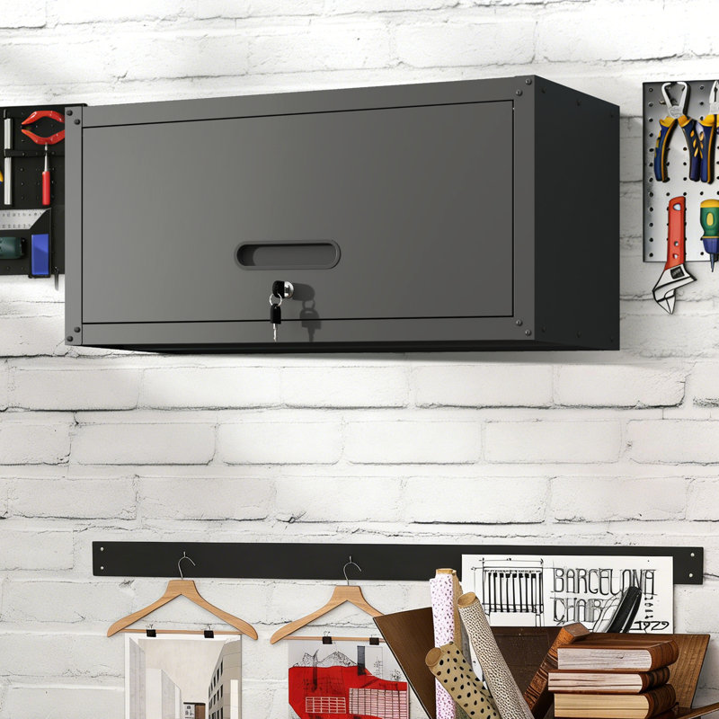 Heavy-Duty 29.5" Steel Garage Wall Cabinet with Secure Lock – Rust-Resistant Storage Organizer for Tools & Workshop, Black