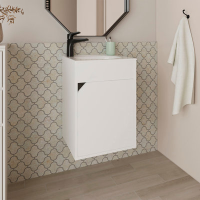 Meuble-lavabo flottant avec porte Nelson, blanc