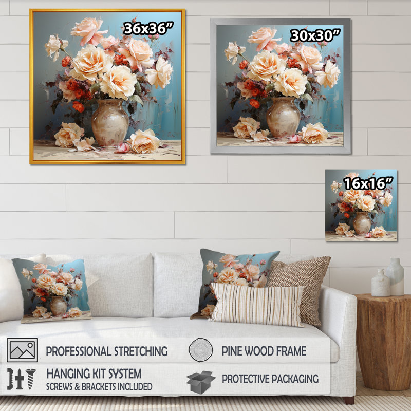 «Gorgeous Rose Bouquet I», reproduction sur toile, Cadre flottant noir, H 24 po x l 24 po x P 1 po