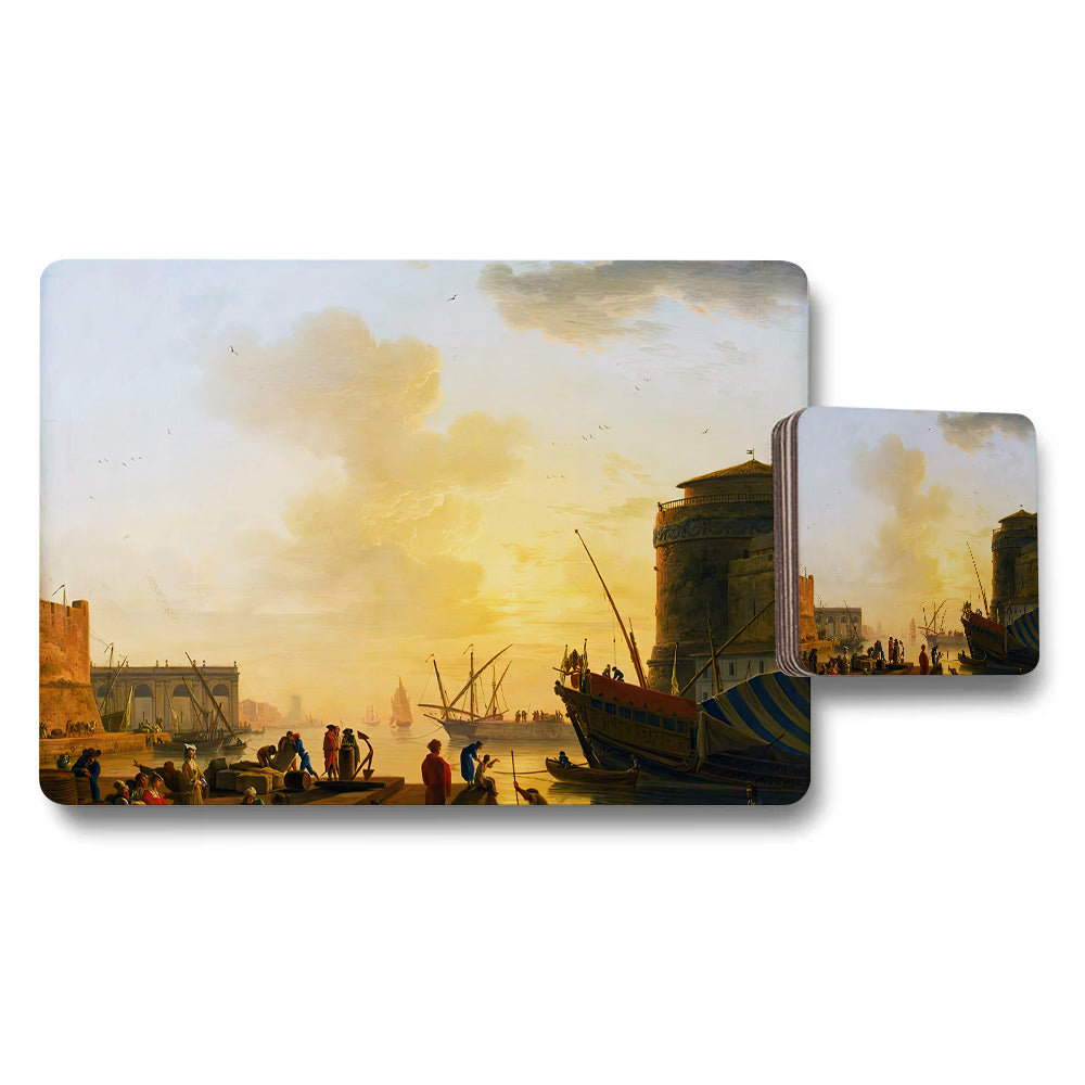 Harbor Sunset Scene Placemats And Coaster Set For Dining