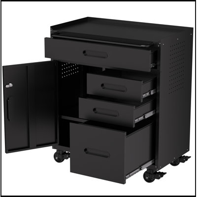 Mobile Tool Storage Cabinet with Lockable Compartment and 4 Drawers