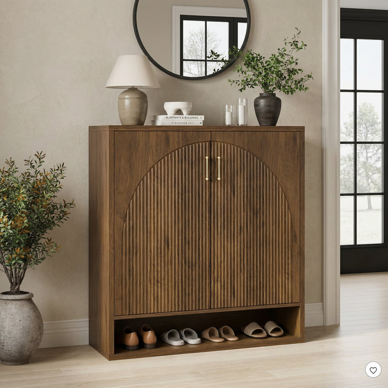 24 Pair Shoe Storage Cabinet with Adjustable Shelves, Walnut