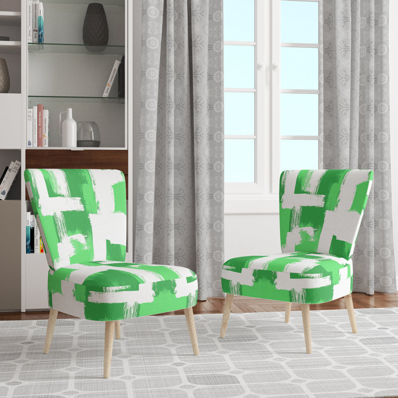 Chaise d'appoint rembourrée en velours noir et blanc Crossing Paths II, Vert/blanc