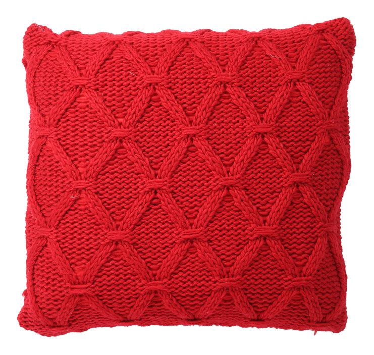 Coussin géométrique en tricot à motif géométrique, Rouge
