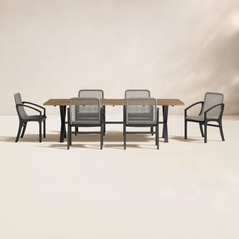 Eloisa Rectangular 94.5" Long Dining Set with Armchairs, 6