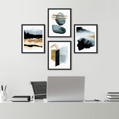 " Bathroom Decor Multicolor Blue Pastel Watercolor Landscape Abstract Shapes Wall Art Relax " 4 - Pieces