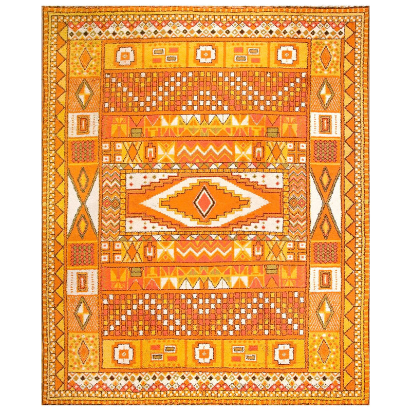 Energetic Yellow/Saffron Ground & Special Geometric Design Antique Moroccan Rug