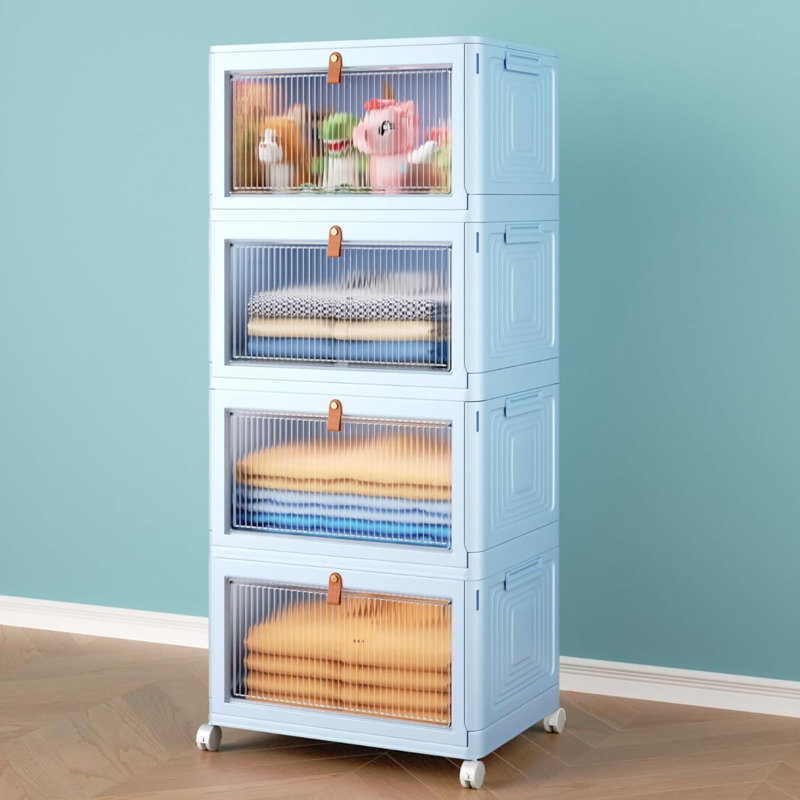 4 Tier Stackable Plastic Storage Bins With Lid And Wheels - 23 QT Closet Organizers And Storage, Foldable Storage Containers, Organization And Storage Boxes For Craft, Home, Pantry, Dorm