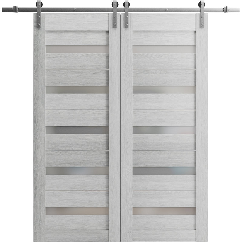 Portes de grange doubles en verre givré Quadro, 36 po x 80 po, Gris clair