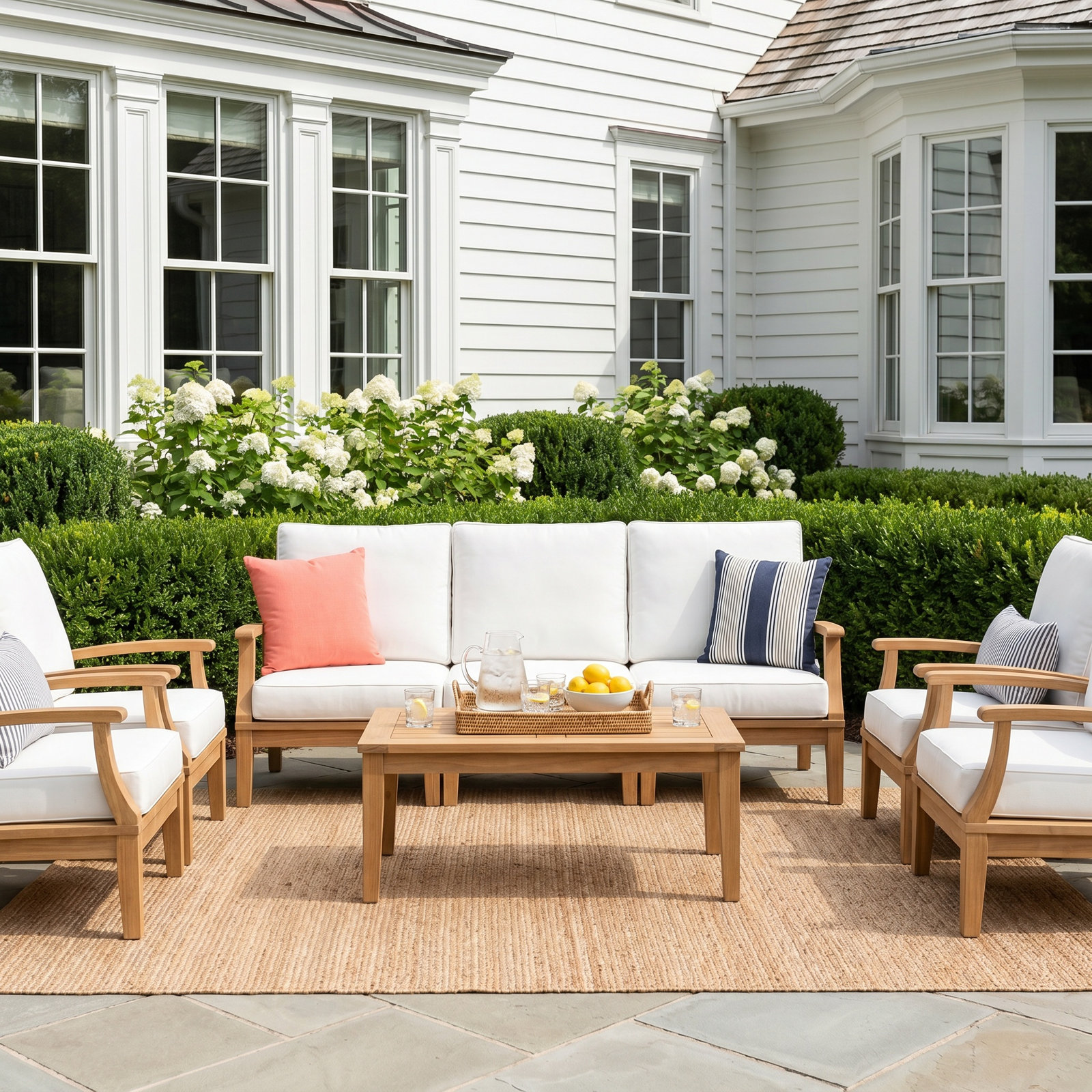 Marina 8-Person Teak Patio Seating Group, White