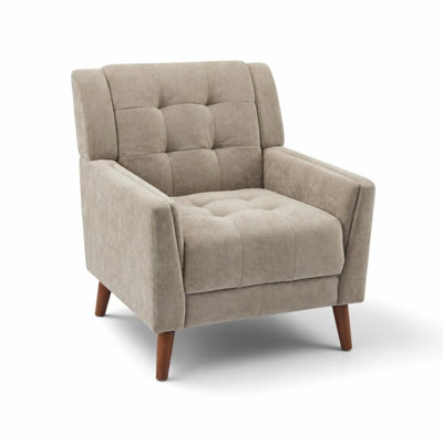 Fauteuil rembourré de style moderne du milieu du siècle, avec capitonnage gaufré, assise moelleuse et pieds en bois massif, fauteuil d'appoint confortable.