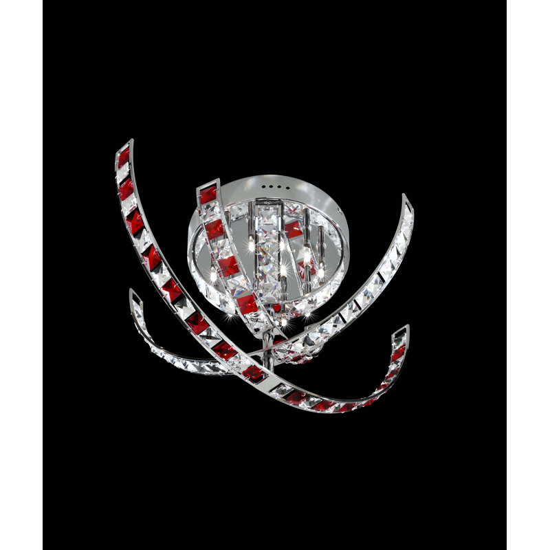 Ceiling light 12-flame, 50 cm, Crystal, red and polished chrome