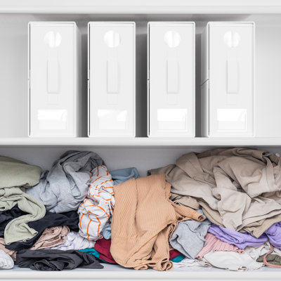 4-Pack Bed Sheet Organizer and Storage Box, Folding Container for Bedding Essentials, Linen Closet Organizer for Sheets, Duvet Covers, or Pillows, Circle Window Design