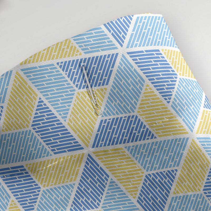 Rideau de douche simple trapézoïde, Bleu / Jaune