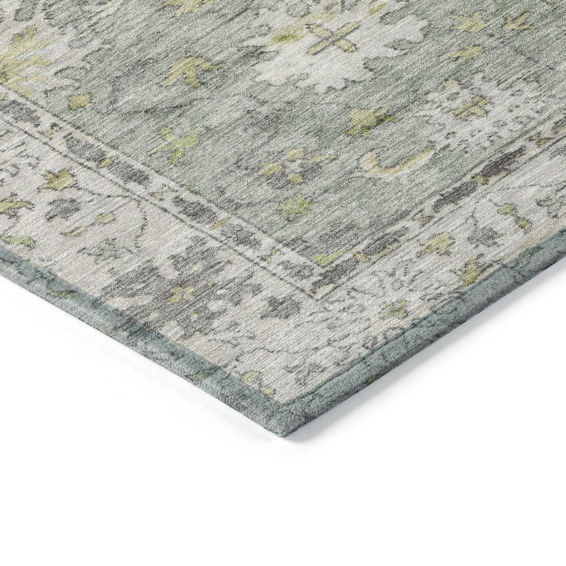 Tapis de sauge Xhevrie intérieur / extérieur lavable à la machine, Rectangle 2 pi 6 po x 3 pi 10 po