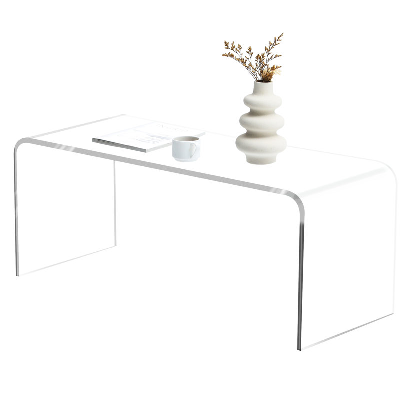 Table en acrylique transparent avec bord en cascade - café moderne de 15 mm d'épaisseur