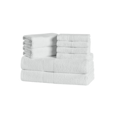 Ensemble de 8 serviettes 100% coton peigné 8 pièces (2 salles de bain, 2 mains, 4 lavables) - Blanc
