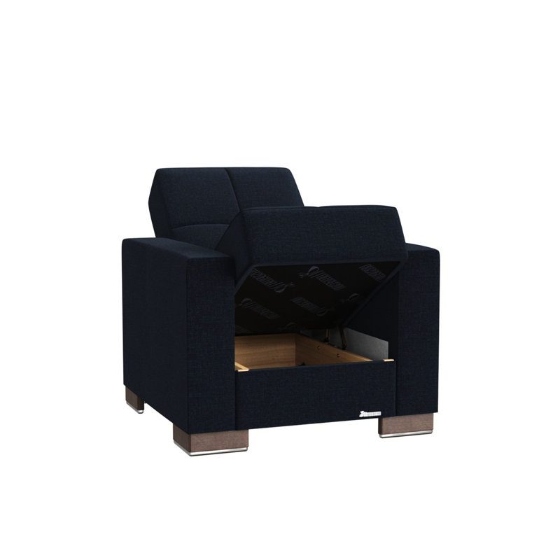 Fauteuil en chenille bleu foncé avec rangement caché - pour un espace de vie bien rangé avec des idées novatrices