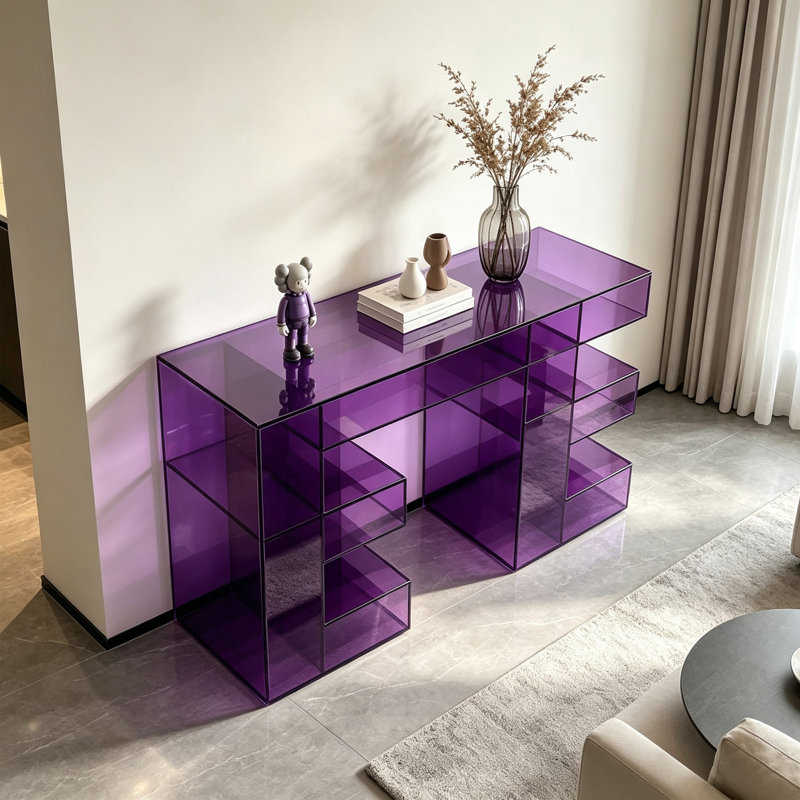 Console mauve en acrylique, 27.56" H x 47.24" W x 11.81" D