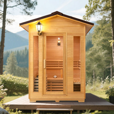 DUTHSS 2-3 Person Outdoor Wooden Sauna Room,Canadian Cedar 220V 6KW Electric Stove Backyard Steam White Sauna Kit with Light