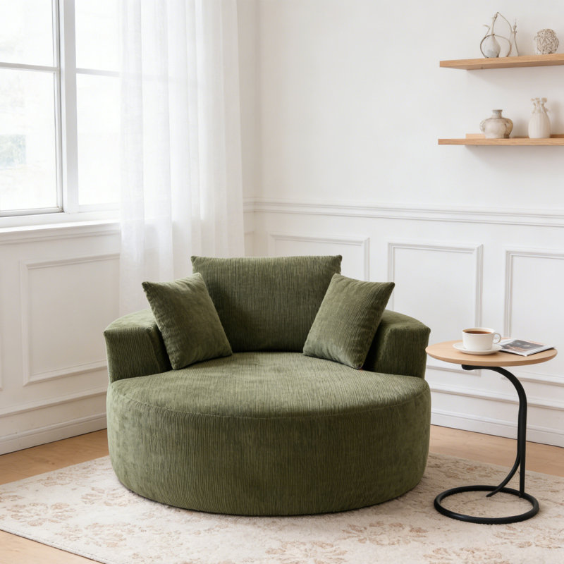 Fauteuil en chenille surdimensionné sans assemblage requis, Vert olive