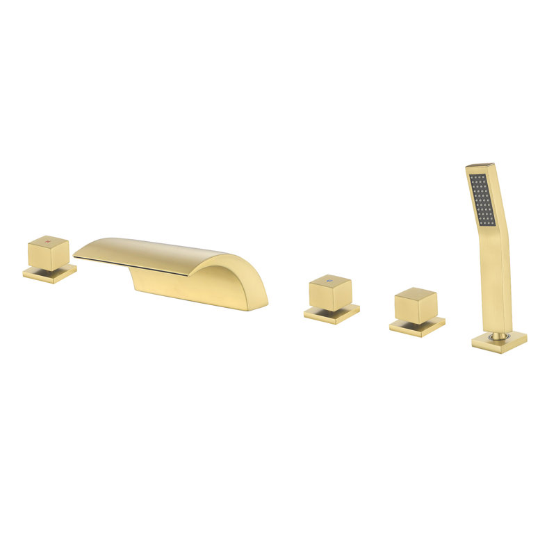 Deck Mount Roman Tub Faucet Set Waterfall High Flow Bathtub Faucets, Brushed Gold