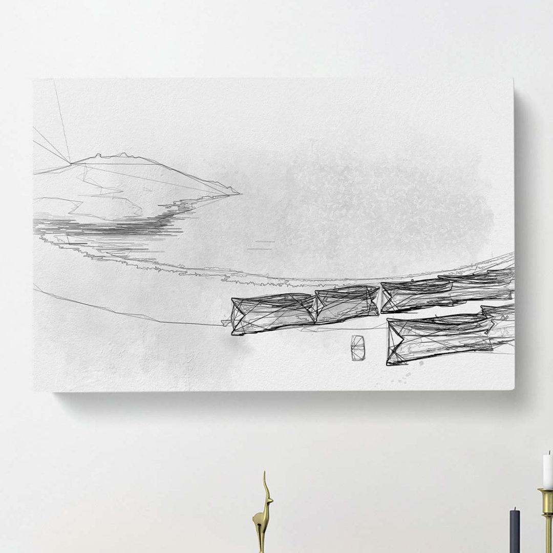 Boats on a Placid Lake in Abstract - Wrapped Canvas