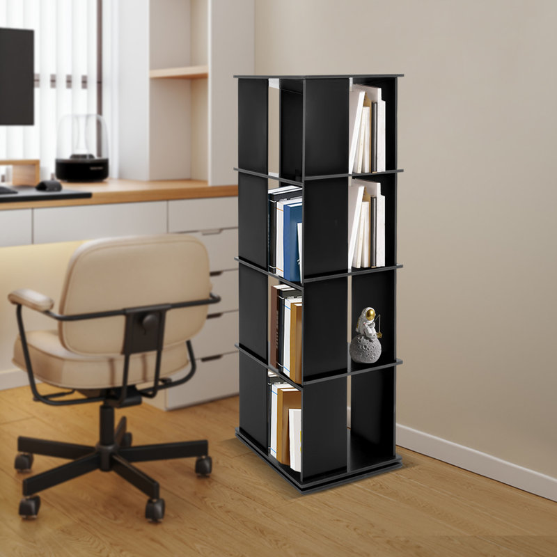 3-tier 38.19"H X 15.75"W / 4-tier 50"H X 15.75"W Corner Rotating Bookcase, (4 Shelves) 50"H x 15.75"W x 15.75"D, Black